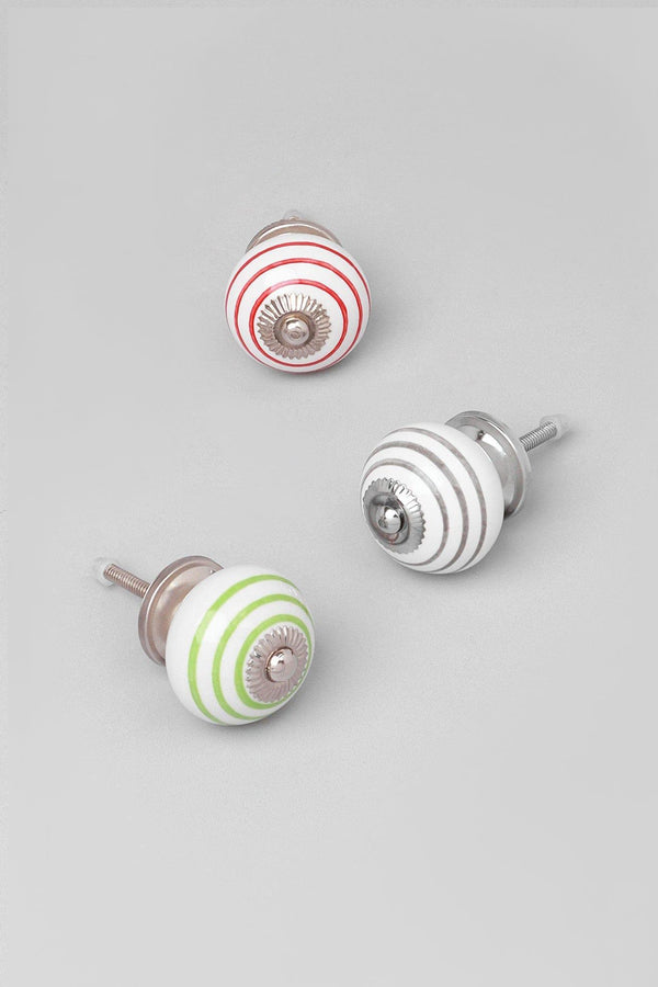 g decor Handcrafted & Handpainted Striped Ceramic Door Knobs White Base Cupboard Pull Handles In Red Light Green And Dark Gray Green