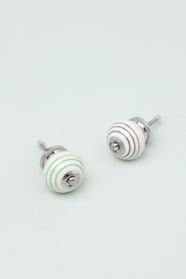 g decor Handcrafted & Handpainted Striped Ceramic Door Knobs White Base Cupboard Pull Handles In Grey and Green Grey