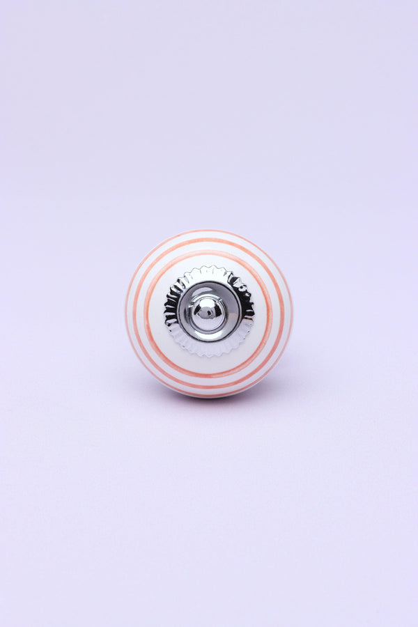 G Decor Handcrafted & Handpainted Striped Ceramic Door Knobs White Base Cupboard Pull Handles In Pink And Yellow Pink