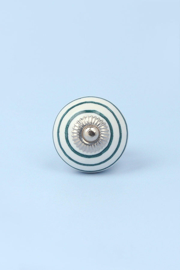 G Decor Handcrafted & Handpainted Striped Ceramic Door Knobs White Base Cupboard Pull Handles In Dark Green And Blue In Blue