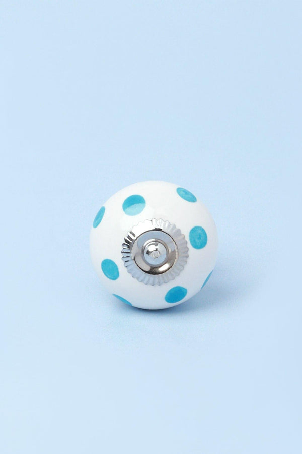 G Decor Handcrafted & Handpainted White Base Polka Dot Ceramic Door Knobs In Lights Blue And Grey Blue