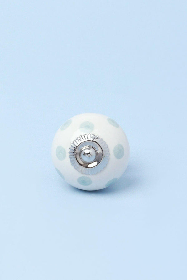 G Decor Handcrafted & Handpainted White Base Polka Dot Ceramic Door Knobs In Lights Blue And Grey Blue