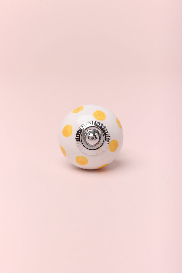 G Decor Handcrafted & Handpainted White Base Polka Dot Ceramic Door Knobs In Yellow And Pink Pink