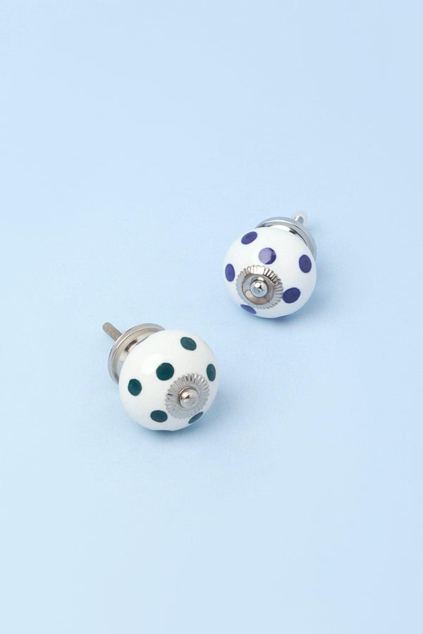 g decor Handcrafted & Handpainted White Base Polka Dot Ceramic Door Knobs In Darks Blue And Green Blue