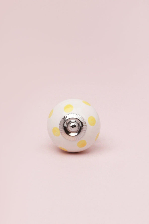 G Decor Handcrafted & Handpainted White Base Polka Dot Ceramic Door Knobs In Pastel Yellow And Baby Pink Pink