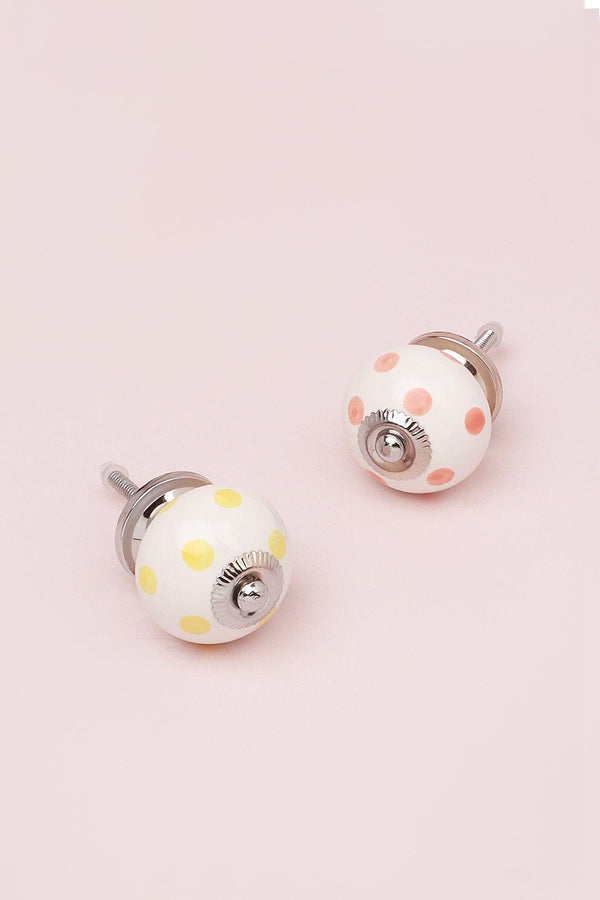 g decor Handcrafted & Handpainted White Base Polka Dot Ceramic Door Knobs In Pastel Yellow And Baby Pink Pink
