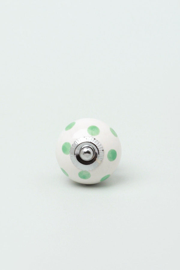 G Decor Handcrafted & Handpainted White Base Polka Dot Ceramic Door Knobs In Mint And Dark Grey Green