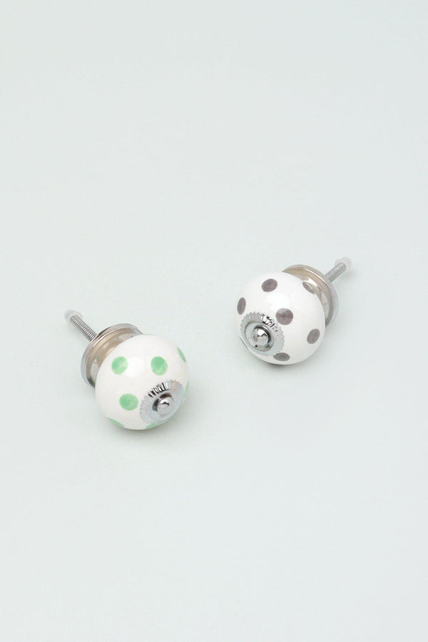 g decor Handcrafted & Handpainted White Base Polka Dot Ceramic Door Knobs In Mint and Dark Grey Green