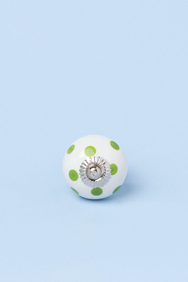 G Decor Handcrafted & Handpainted White Base Polka Dot Ceramic Door Knobs In Light Green And Grey Green