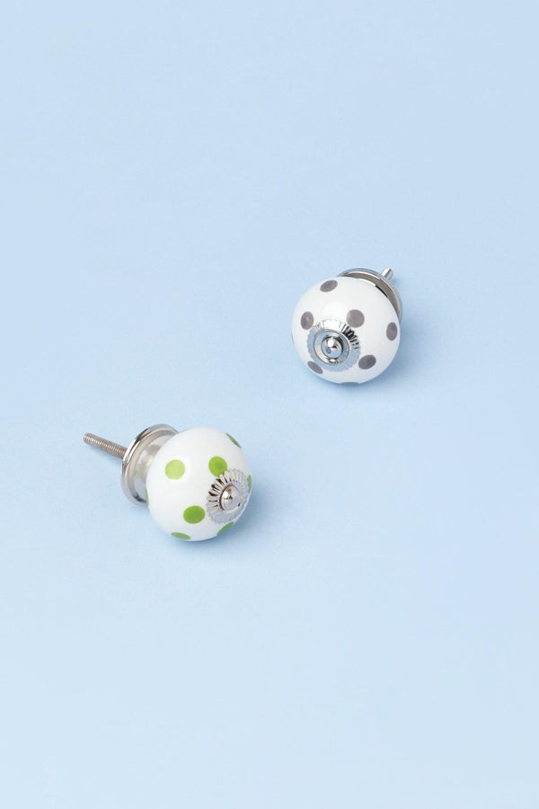 g decor Handcrafted & Handpainted White Base Polka Dot Ceramic Door Knobs In Light Green And Grey Green