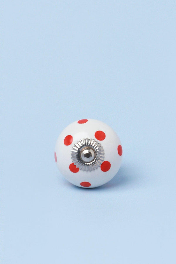 G Decor Handcrafted & Handpainted White Base Polka Dot Ceramic Door Knobs In Orange And Red Orange
