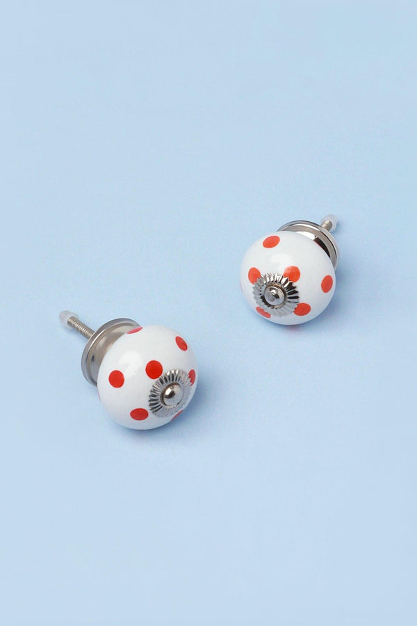 g decor Handcrafted & Handpainted White Base Polka Dot Ceramic Door Knobs In Orange And Red Orange