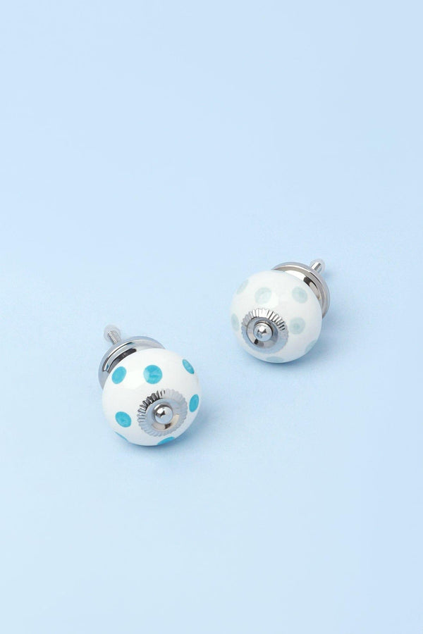 g decor Handcrafted & Handpainted White Base Polka Dot Ceramic Door Knobs In Lights Blue And Grey Blue