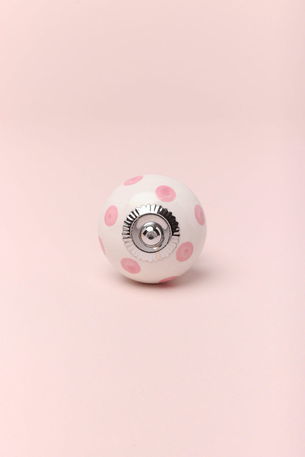 G Decor Handcrafted & Handpainted White Base Polka Dot Ceramic Door Knobs In Yellow And Pink Pink