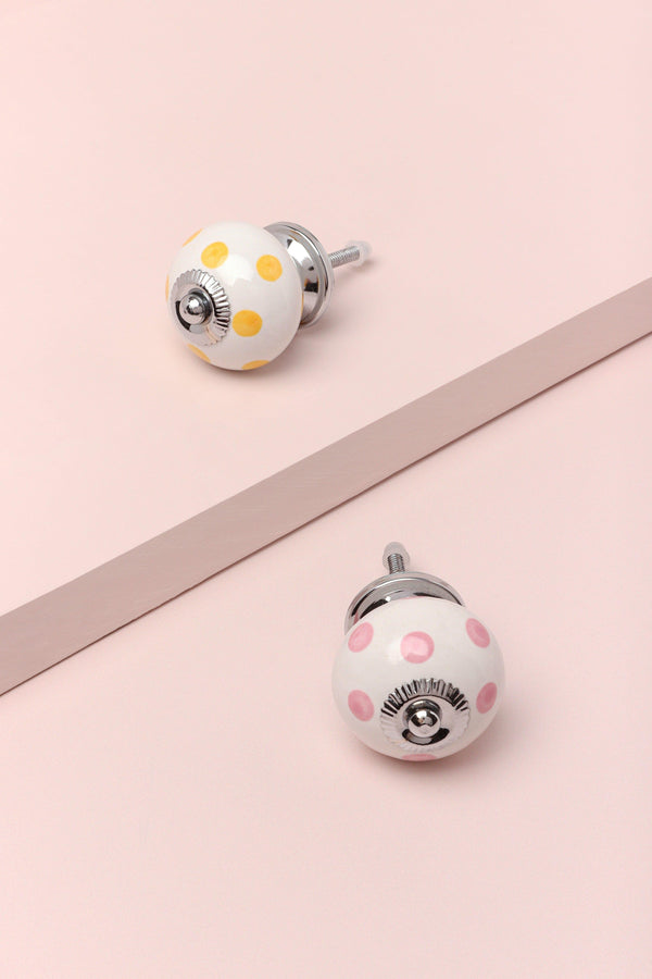 g decor Handcrafted & Handpainted White Base Polka Dot Ceramic Door Knobs In Yellow And Pink Pink