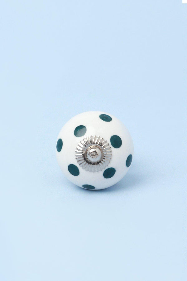 G Decor Handcrafted & Handpainted White Base Polka Dot Ceramic Door Knobs In Darks Blue And Green Blue