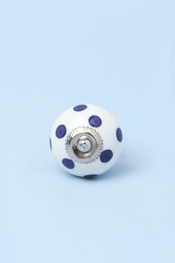 G Decor Handcrafted & Handpainted White Base Polka Dot Ceramic Door Knobs In Darks Blue And Green Blue