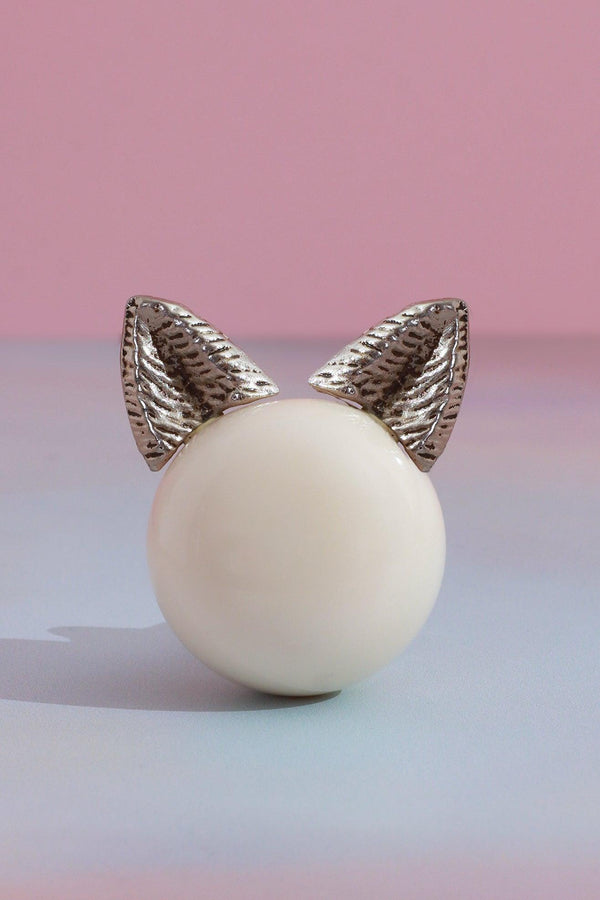 G Decor Handcrafted Kitty Pearl Ceramic & Brass Cupboard Knob Gold