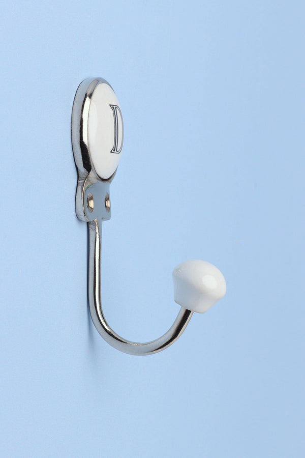 G Decor Handcrafted Monogram Alphabet Wall Hook Ceramic & Chrome Initial Letter Hook