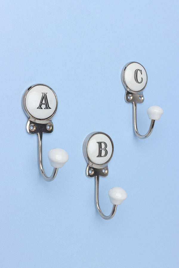 g decor Handcrafted Monogram Alphabet Wall Hook Ceramic & Chrome Initial Letter Hook