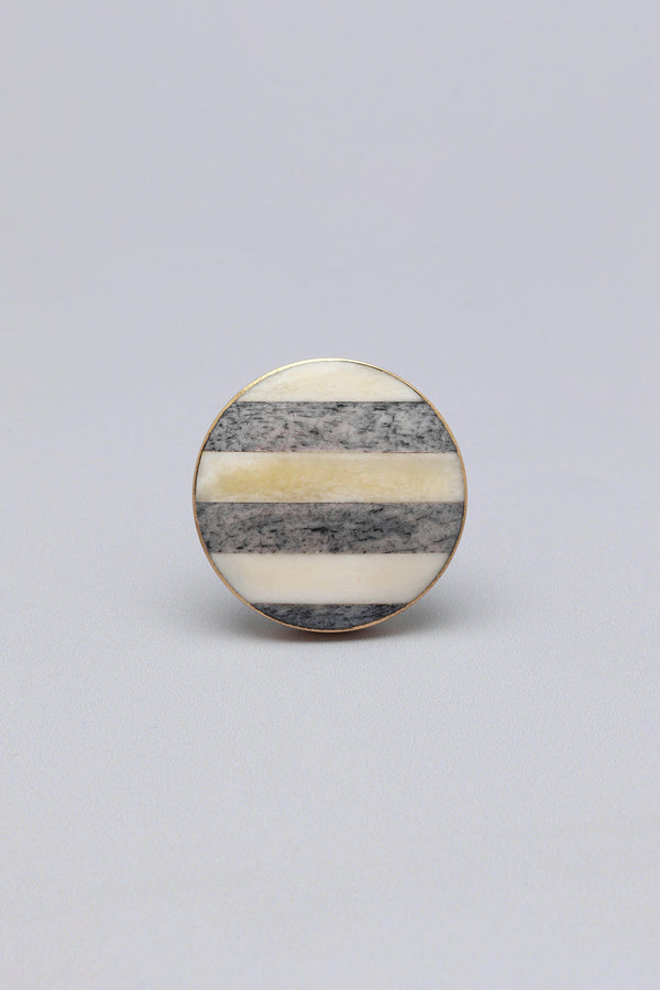 G Decor Handcrafted Oslo Horn Bone & Brass Door Knob & Handle Grey And White Stripes