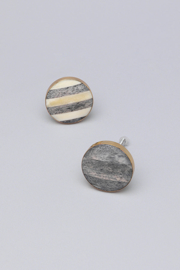 g decor Handcrafted Oslo Horn Bone & Brass Door Knob & Handle Grey and white stripes