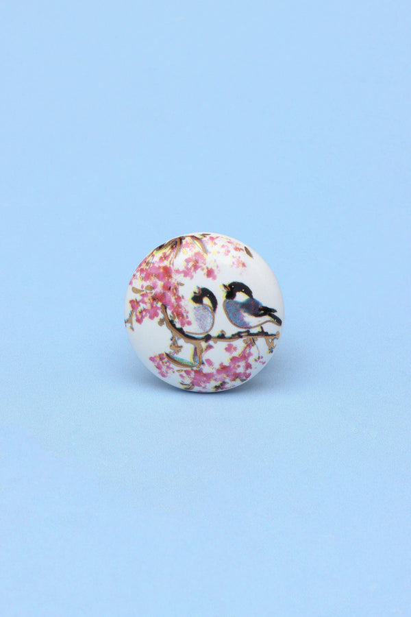 G Decor Handcrafted Singing Pink & Blue Birds Ceramic Door Knobs Pink