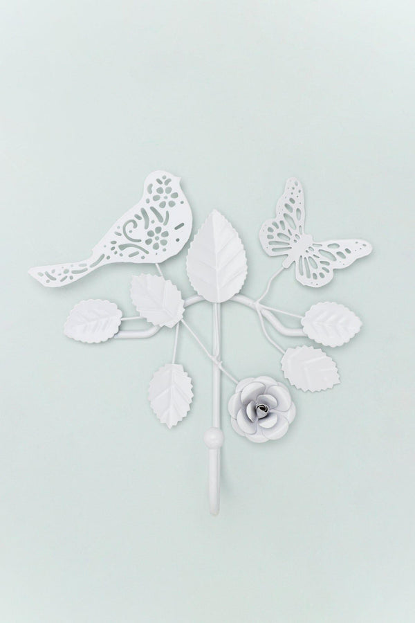 G Decor Handcrafted Sturdy White Iron Wall Hook Country Garden Nature-Inspired Style White