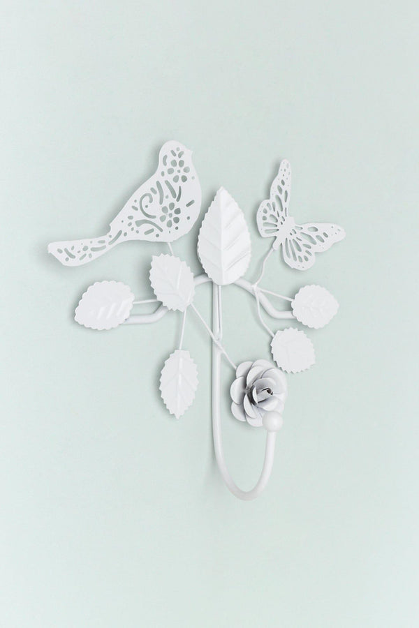 G Decor Handcrafted Sturdy White Iron Wall Hook Country Garden Nature-Inspired Style White