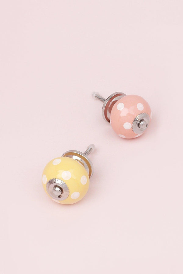 g decor Handmade Hand-Painted Polka Dot Ceramic Door Knob In Pastel Pink And Pastel Yellow Pink