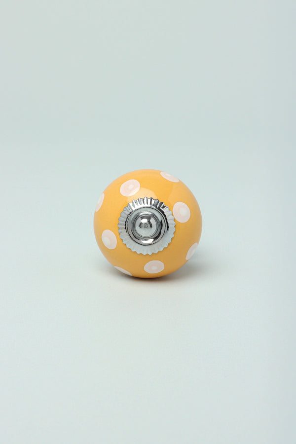 G Decor Handmade Hand-Painted Polka Dot Ceramic Door Knob In Yellow And Grey Yellow