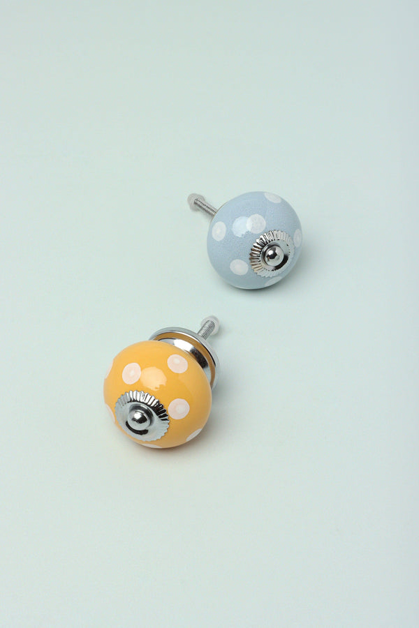 g decor Handmade Hand-Painted Polka Dot Ceramic Door Knob In Yellow And Grey Yellow