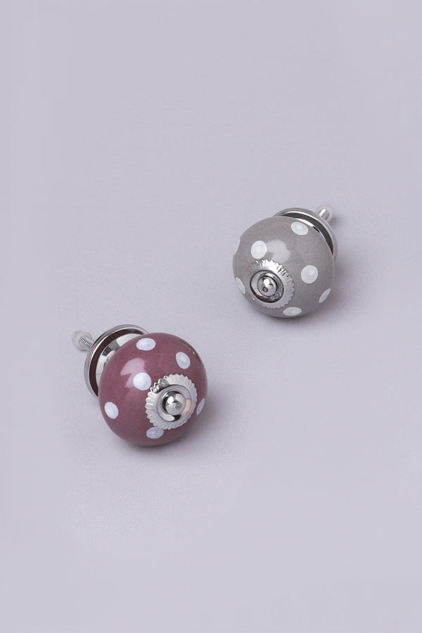 g decor Handmade Hand-Painted Polka Dot Ceramic Door Knob In Purple And Dark Grey Purple