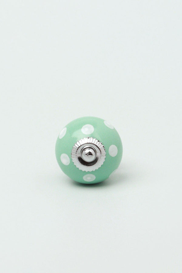 G Decor Handmade Hand-Painted Polka Dot Ceramic Door Knob In Mint And Dark Grey Green
