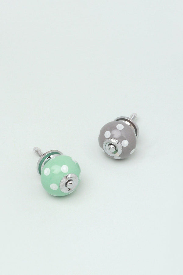 g decor Handmade Hand-Painted Polka Dot Ceramic Door Knob In Mint And Dark Grey Green