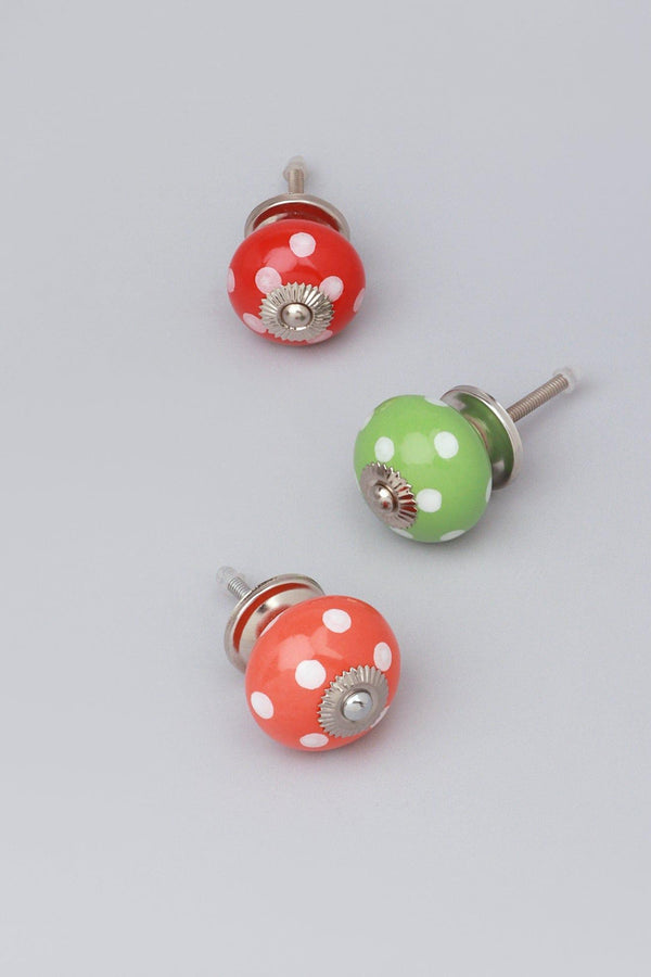 g decor Handmade Hand-Painted Polka Dot Ceramic Door Knob In Red Light Green And Orange Green