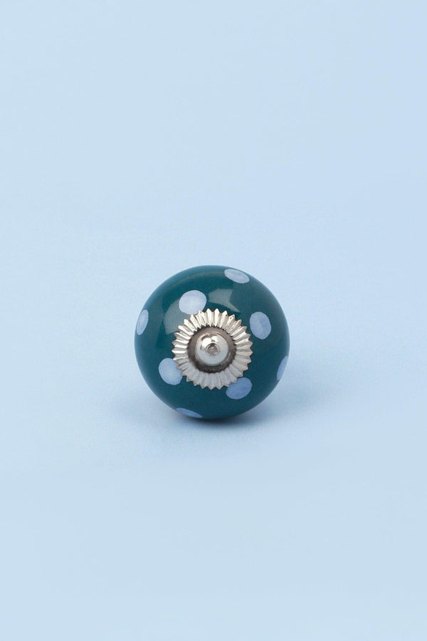 G Decor Handmade Hand-Painted Polka Dot Ceramic Door Knob In Dark Green And Dark Blue Green