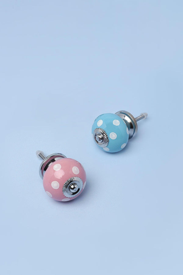 g decor Handmade Hand-Painted Polka Dot Ceramic Door Knob In Pink And Light Blue Pink
