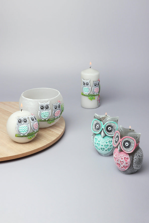 g decor Handmade Hootique Owl Couple Candle Grey Owls with Wide Eyes Ball
