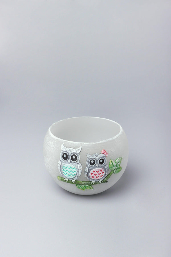 G Decor Handmade Hootique Owl Couple Candle Grey Owls With Wide Eyes Ball