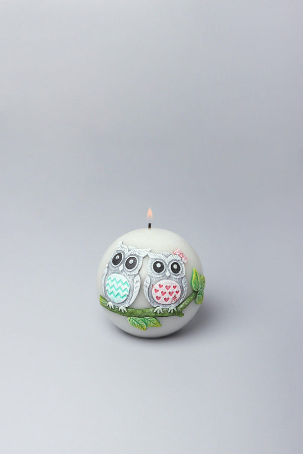 G Decor Handmade Hootique Owl Couple Candle Grey Owls With Wide Eyes Ball
