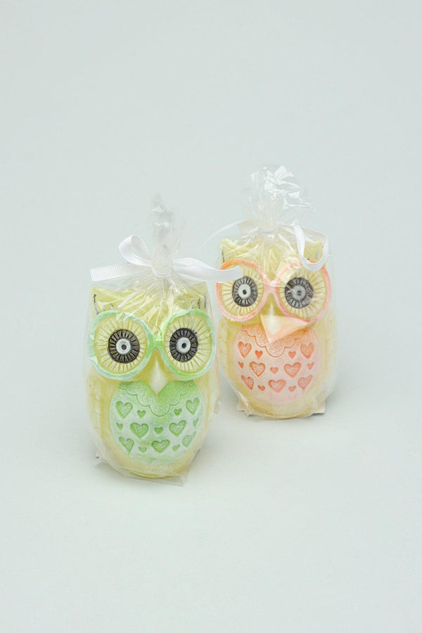G Decor Handmade Hootique Owl Couple Candle Orange & Green Owls In Sunshine & Sprout Green