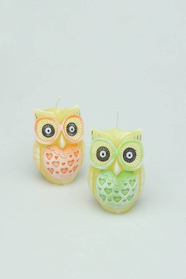 g decor Handmade Hootique Owl Couple Candle Orange & Green Owls in Sunshine & Sprout Green