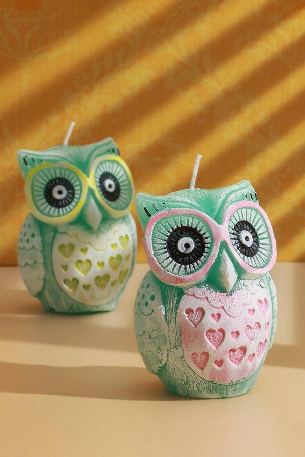 G Decor Handmade Hootique Owl Couple Candle Pink & Yellow Owls Looking For Trouble Pink