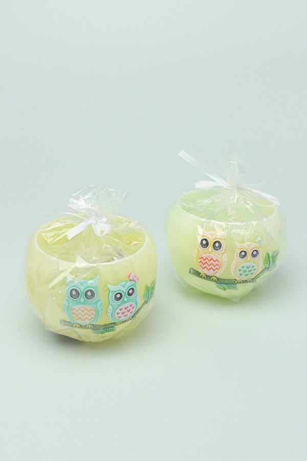 G Decor Handmade Hootique Owl Couple Tealight Holder Yellow & Green Owls In Chubby Cuteness Yellow