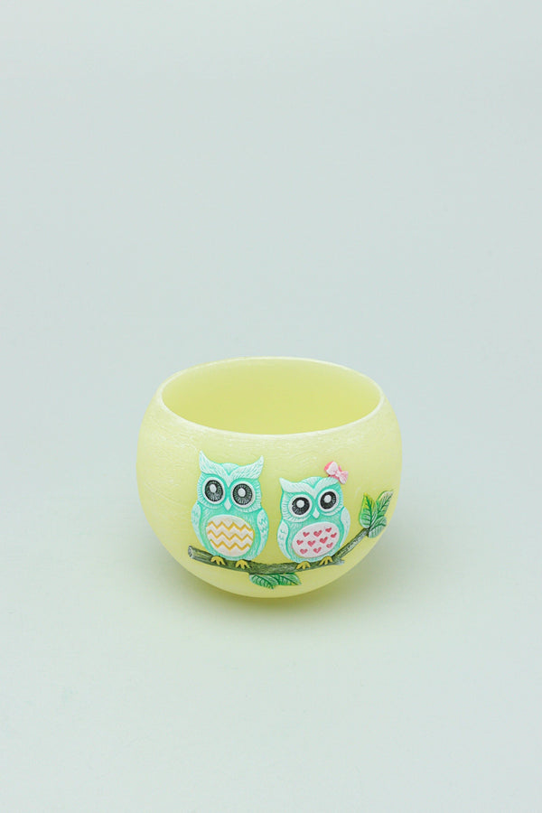 G Decor Handmade Hootique Owl Couple Tealight Holder Yellow & Green Owls In Chubby Cuteness Yellow