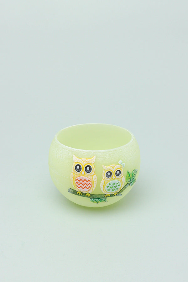 G Decor Handmade Hootique Owl Couple Tealight Holder Yellow & Green Owls In Chubby Cuteness Yellow