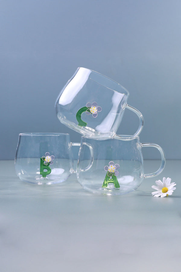 g decor Handmade Monogram Glass Florist Personalised Alphabet Letters 3D Tea & Coffee Mugs – A to Z