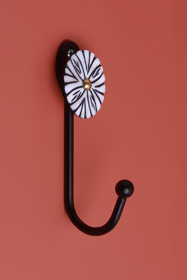 G Decor Handpainted White Mother Of Pearl Bloom Wall Coat Hook