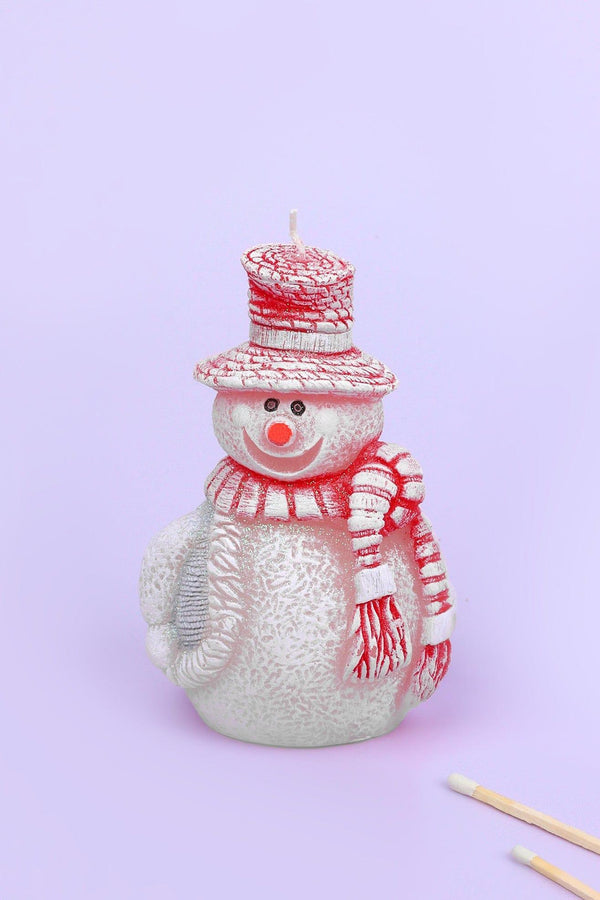 g decor Happy Snowman Christmas Candle Red Hat and Scarf Festive Ornament White
